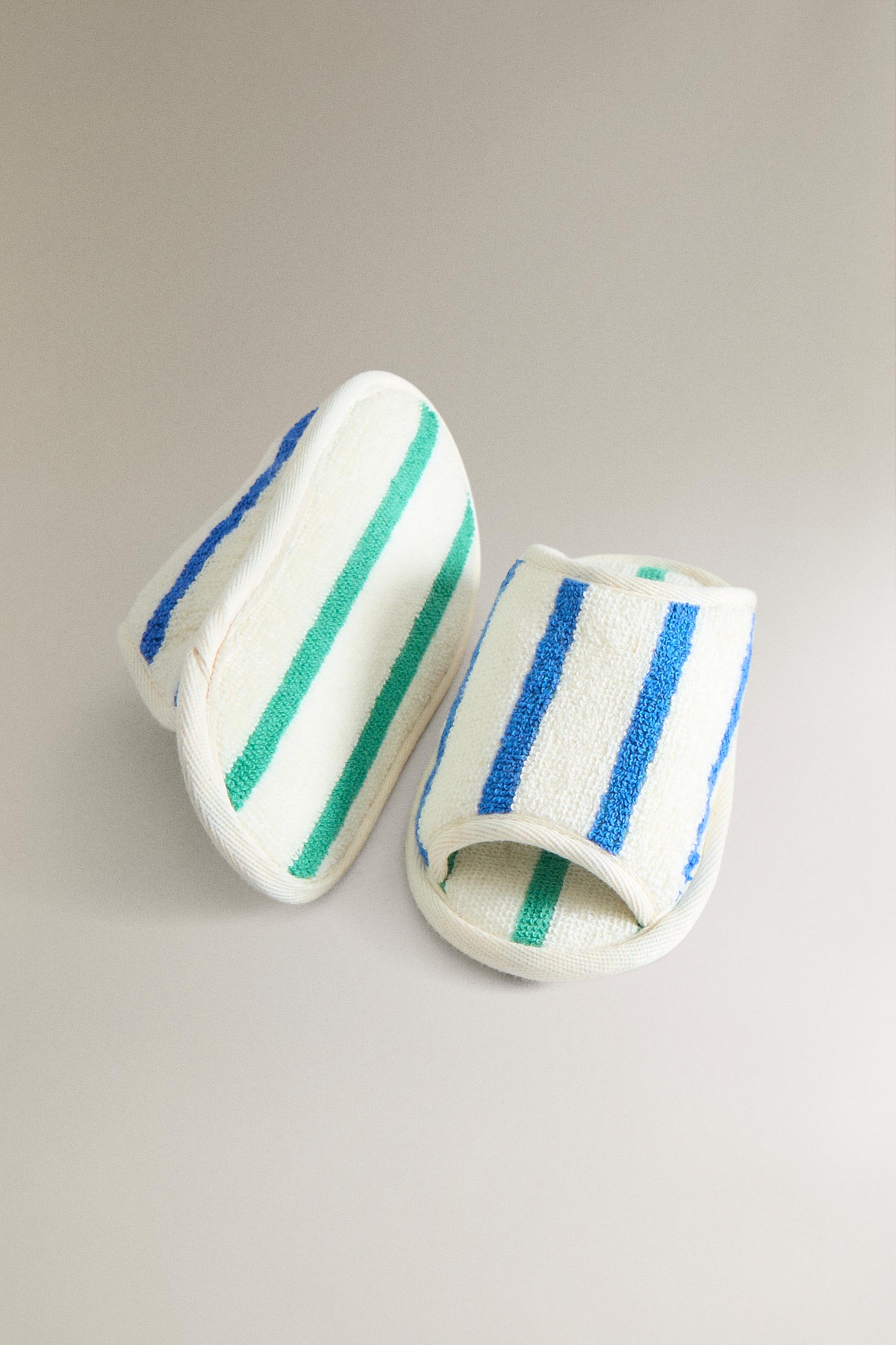 KIDS' STRIPED TERRY BATH SLIPPERS
