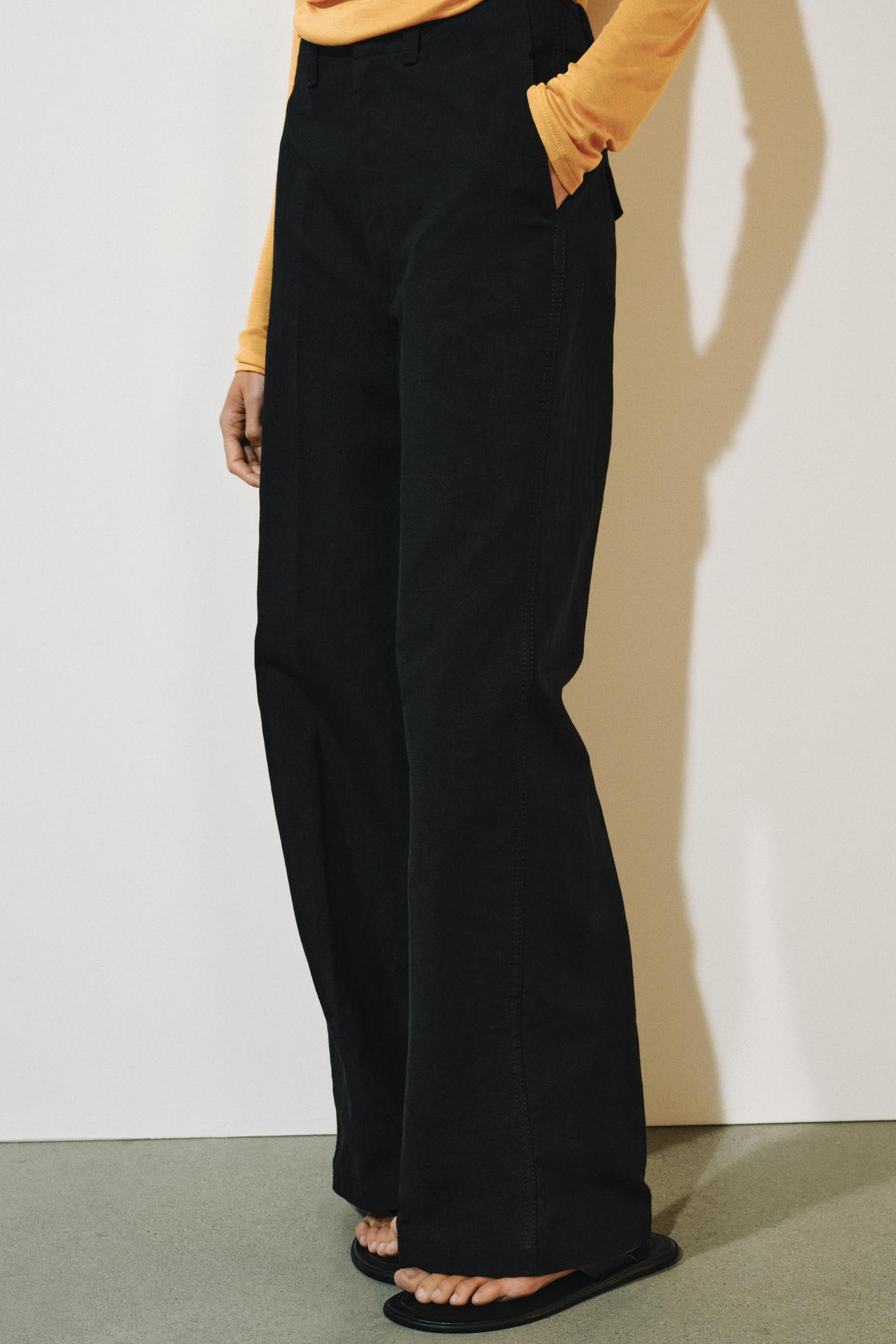 ZW COLLECTION LINEN BLEND PLEATED PANTS — Black