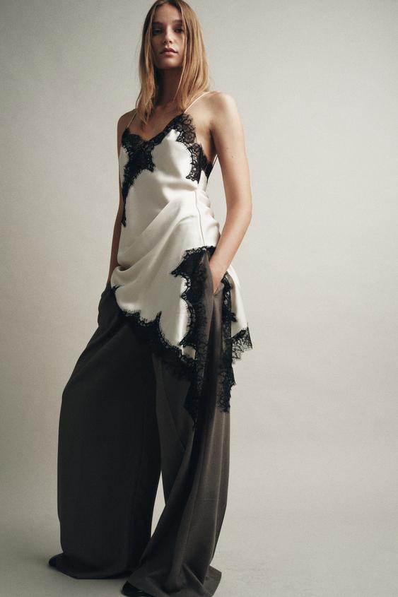 zara long asymmetric lace dress An asymmetrical black velvet and lace dress from Zara.  #zara #zaratryon  #zaradress Zara try on, Zara dress