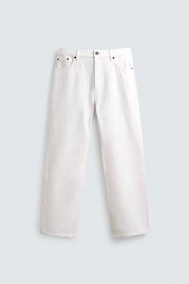 Zara 棉麻混紡直筒牛仔褲 - 裸色