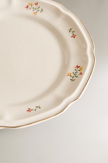 PORCELAIN DESSERT PLATE WITH FLORAL PRINT - Cream by Zara - Image 2