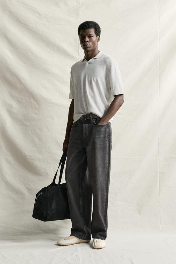 HEMP/COTTON KNIT POLO SHIRT - Grey marl by Zara - Image 0