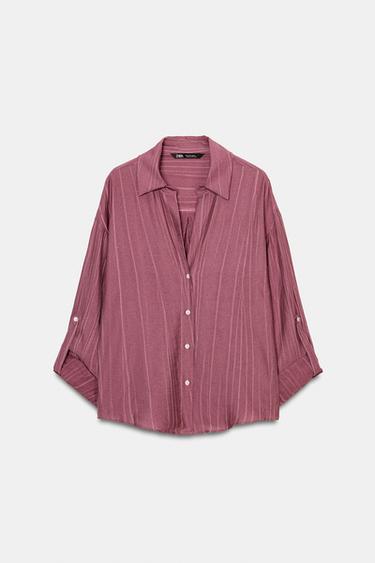 CAMISA MANGA REMANGADA - Ciruela de Zara