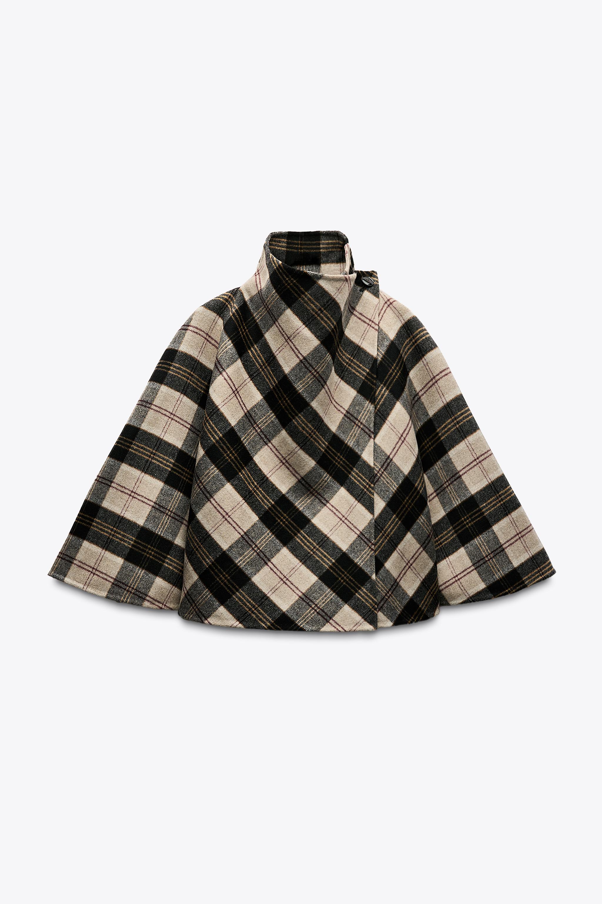チェック柄ケープジャケット - ブラウンブルー | ZARA Japan / 日本