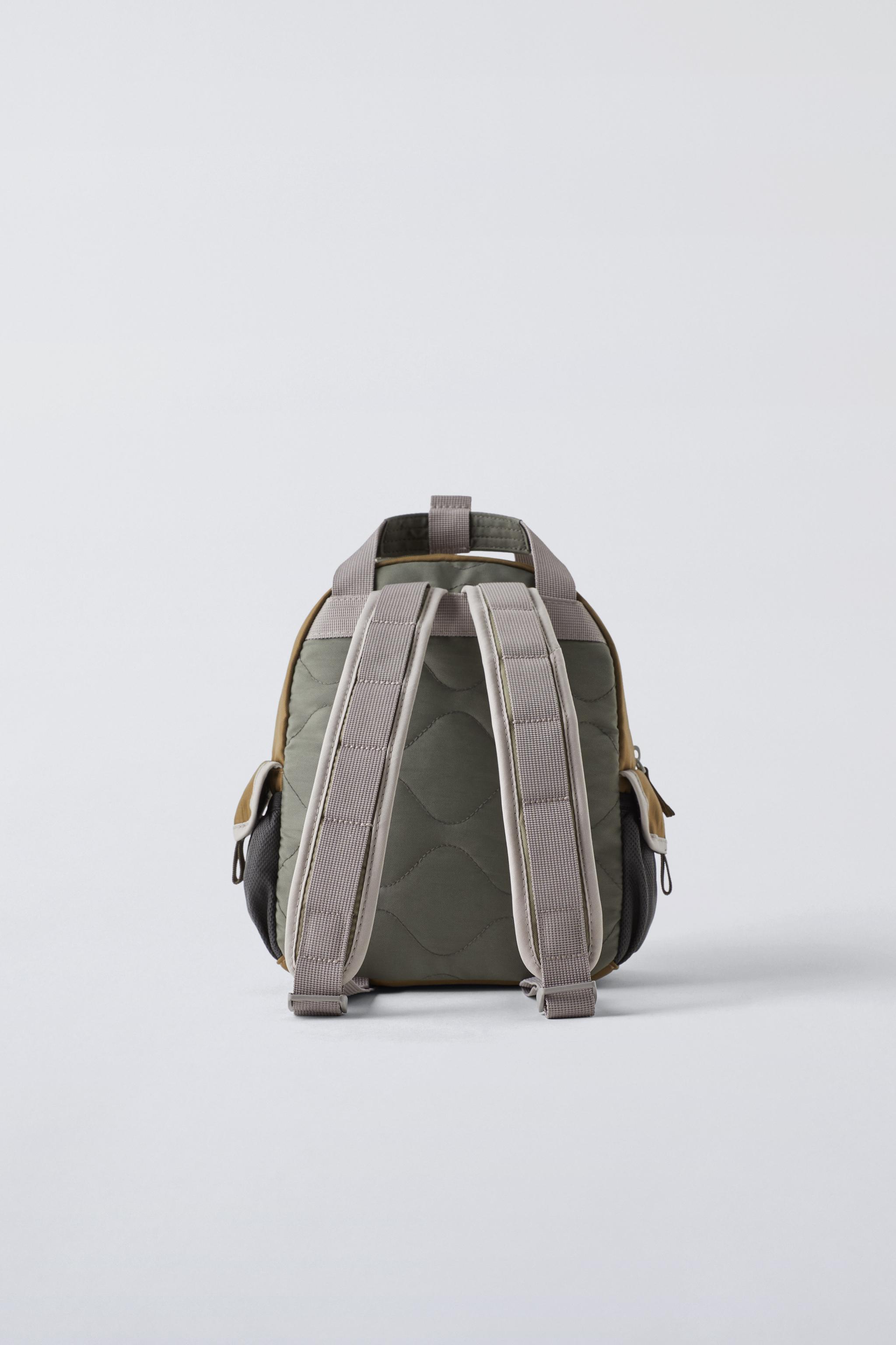 ZARA Multi-pocket Backpack Nylon & sherpa Green, Orange on sale & Ivory