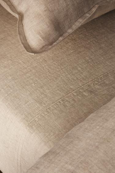 WASHED LINEN FLAT SHEET (160 GxM²) - Light beige by Zara - Image 5