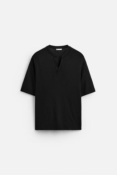 Zara HENLEY T-SHIRT - Black