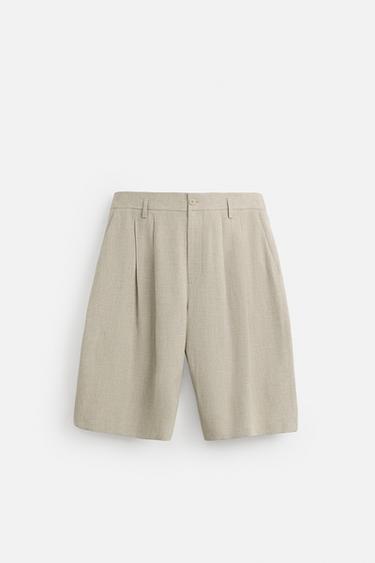 PLEATED WIDE-LEG BERMUDA SHORTS - Light beige by Zara - Image 6