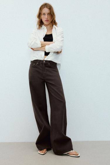 JEANS TRF WIDE LEG TIRO MEDIO - Musgo de Zara