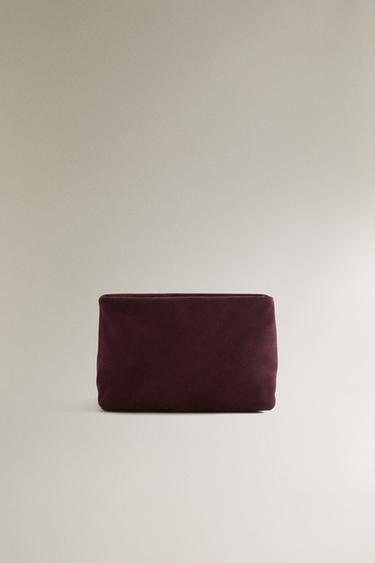 Zara SPLIT LEATHER MAKEUP BAG - Burgundy Red - Image 0