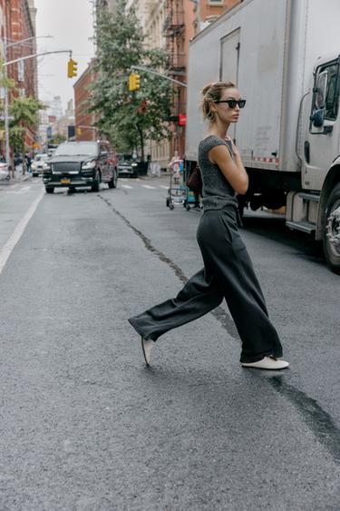 PANTALON COMBINÉ EFFET DÉLAVÉ - Charbon de Zara - Image 3