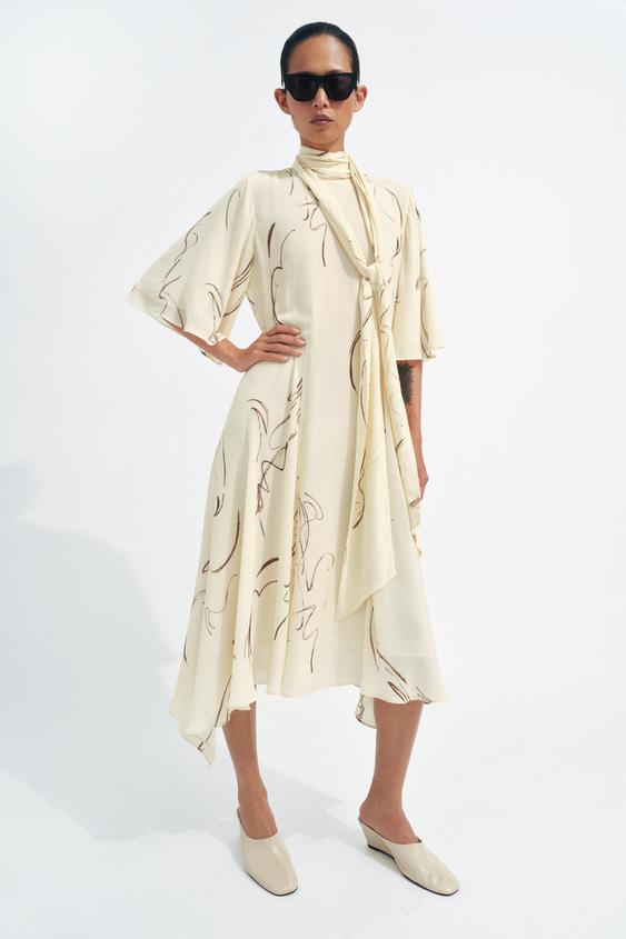 ZW COLLECTION PRINTED DRESS WITH TIES from Zara - $129