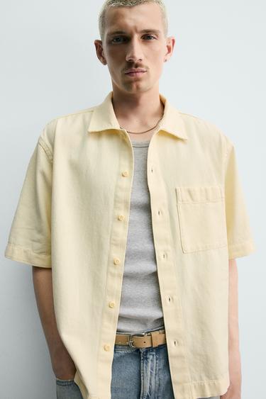 EMBROIDERED TEXTURED OVERSHIRT - Yellow by Zara - Image 4