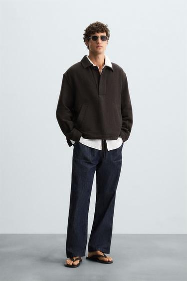 Zara TEXTURED POLO OVERSHIRT - Brown