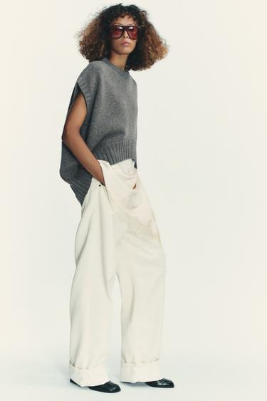 OVERSIZE WOOL-BLEND KNIT WAISTCOAT - Grey by Zara