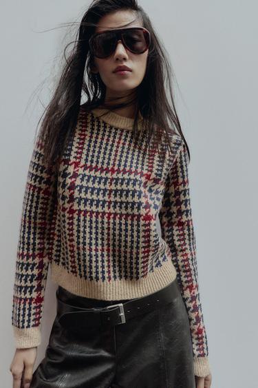 Zara HOUNDSTOOTH WOOL JUMPER - Multicolored