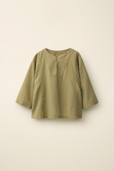 차이나 칼라 셔츠 CREATED BY CARAMEL LONDON X ZARA - Zara 카키