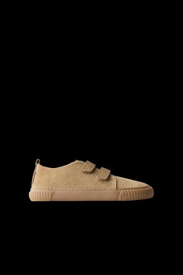 Zara BAREFOOT SPLIT LEATHER SNEAKERS - Sandy Brown