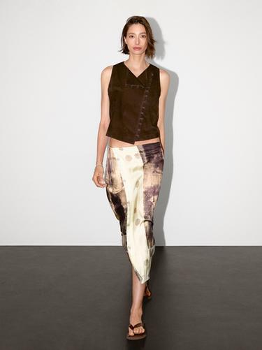 Zara Printed satin midi skirt - Burgundy - Image 0