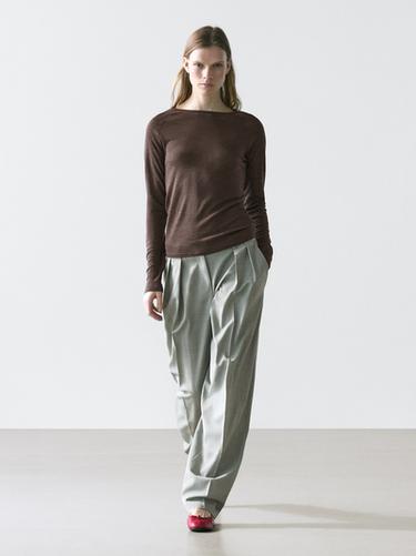 T-shirt à manches raglan en laine - Marron chiné de Zara - Image 0