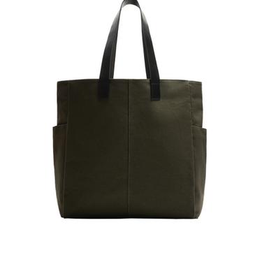 Zara WOVEN SHOPPER BAG - Khaki Green