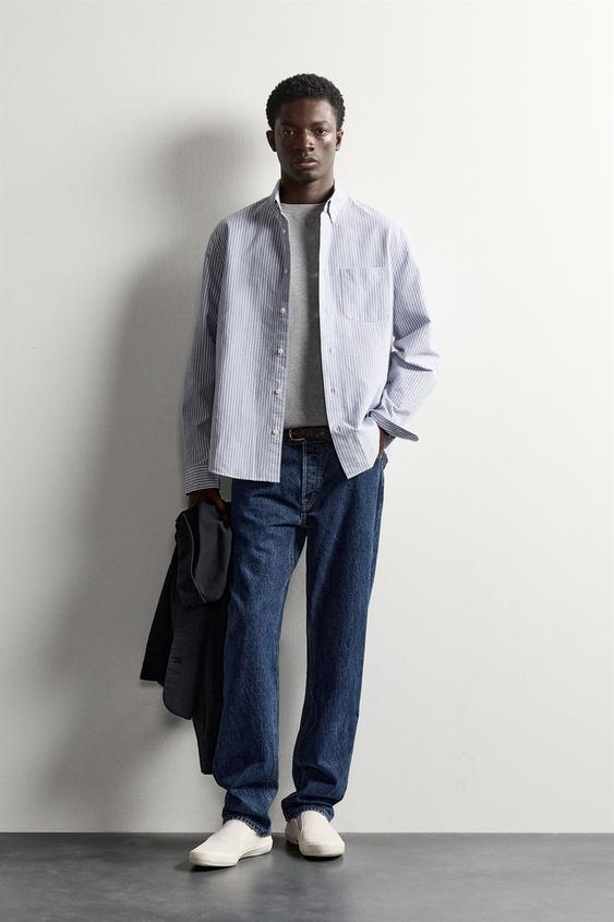 Buttoned Cushion Texture REGULAR FIT TEXTURED OXFORD SHIRT - Blue/White | ZARA United Kingdom