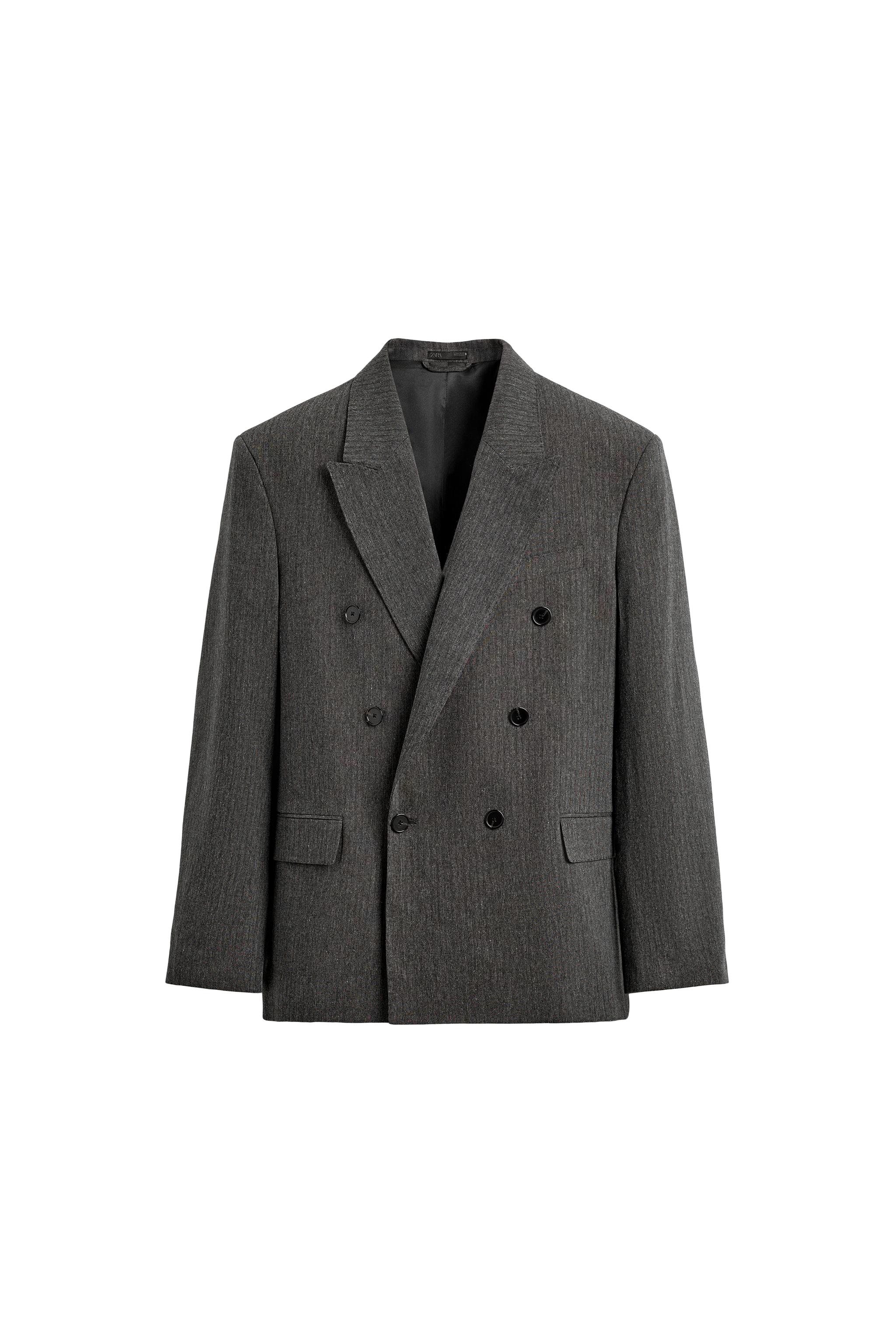 ピンストライプ柄ダブルブレストスーツブレザー - グレー | ZARA Japan