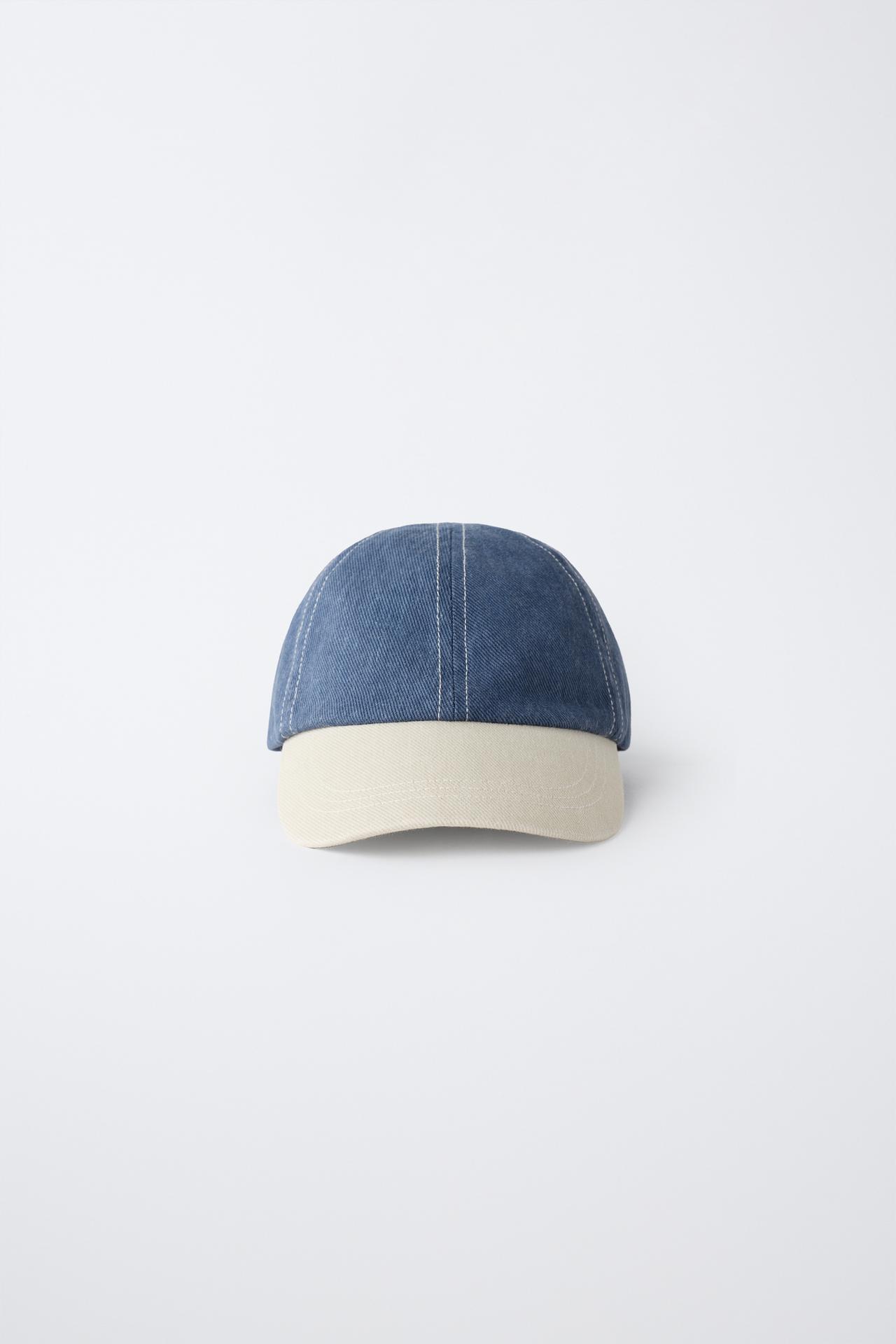 COLOUR-BLOCK WASHED-EFFECT CAP — Faded blue