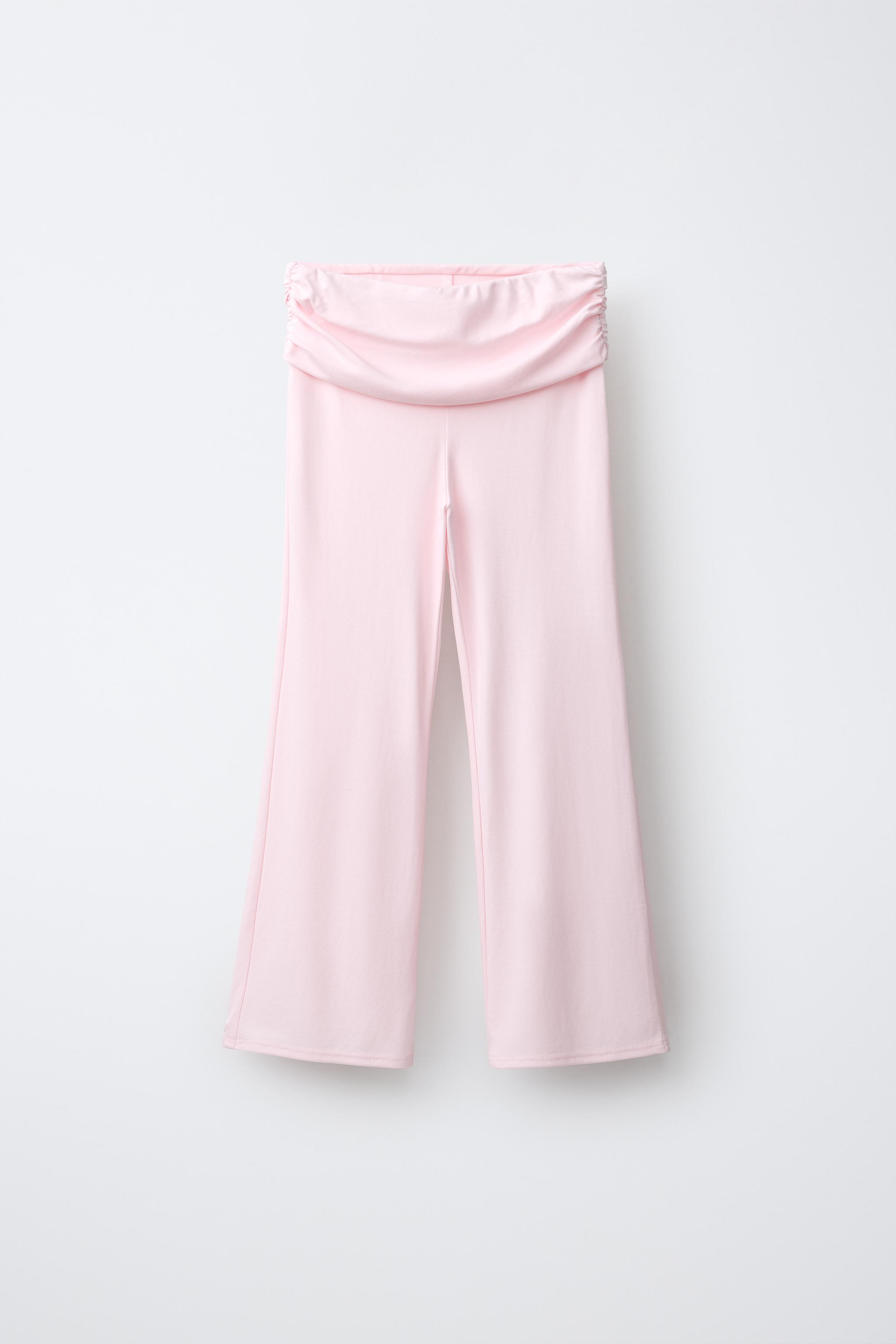 FLARE PANTS WITH TURN-UP AND GATHERING — Pastel pink