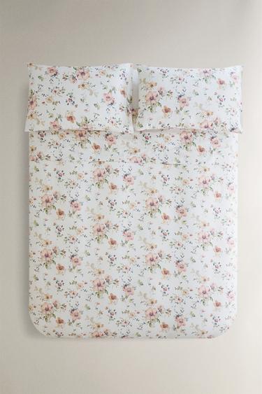 WILD FLOWERS SATEEN DUVET COVER (300 THREAD COUNT) - Light beige by Zara