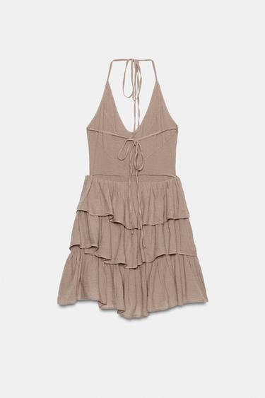 ROBE COURTE EN GAZE AVEC ENCOLURE AMÉRICAINE À VOLANTS - Prune clair de Zara - Image 5