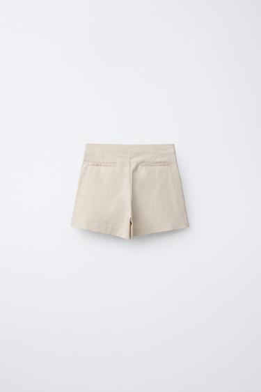 JUPE-SHORT EN LIN ET COTON AVEC DÉTAIL BIJOU - Sable de Zara - Image 1