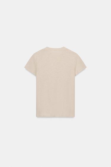 LINEN BLEND SHORT SLEEVE T-SHIRT - Sand by Zara - Image 5
