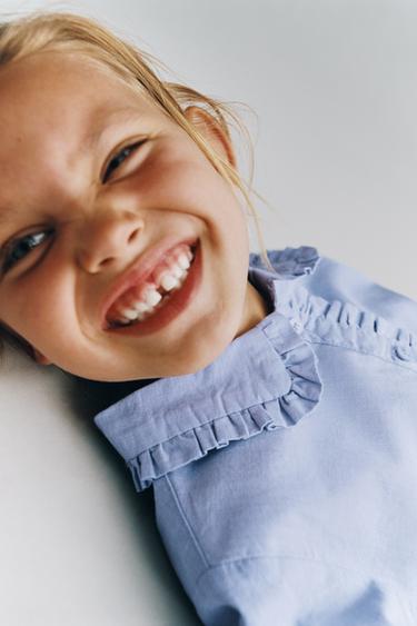 SHIRT WITH RUFFLES - Mid-blue by Zara