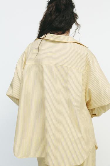 OVERSIZED STRIPED POPLIN SHIRT - Yellow by Zara - Image 3