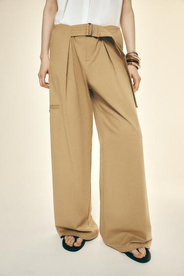 TROUSERS WITH POCKETS AND BELT - camel by Zara