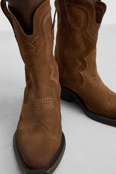LEATHER COWBOY BOOTS - Brown by Zara