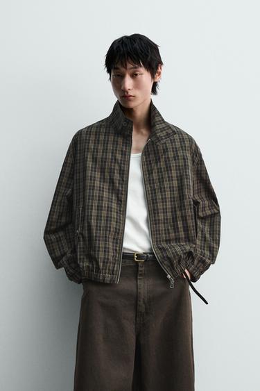 Zara LIGHTWEIGHT PLAID JACKET - Black / Ecru
