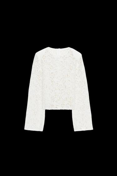 Zara SHOULDER PAD LACE TOP - Oyster-white - Image 0