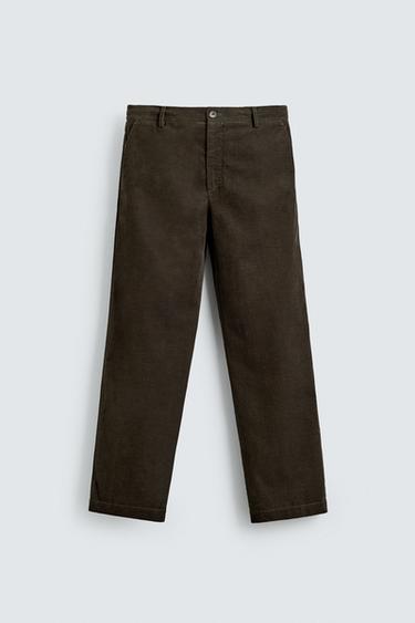 PANTALONI REGULAR FIT VELLUTO A COSTINE LEGGERO - Verde scuro di Zara