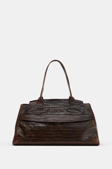 LEATHER MAXI CITY BAG - Chocolate by Zara