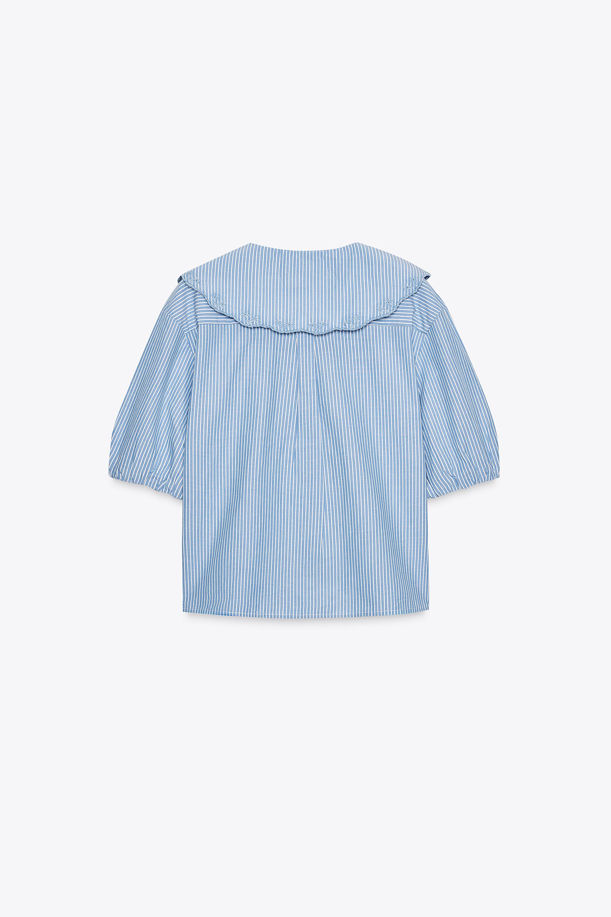 EMBROIDERED STRIPED PETER PAN COLLAR SHIRT