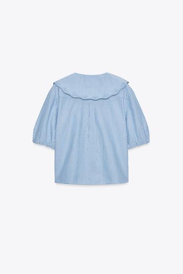 STRIPED EMBROIDERED PETER PAN COLLAR SHIRT - Blue/White by Zara - Image 6