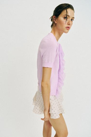 CARDIGAN WITH SHORT SLEEVES AND RUFFLES - Lilac by Zara - Image 4