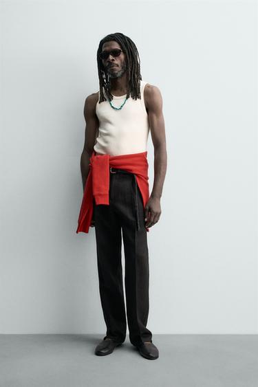 CAMISETA TANK JACQUARD RAYAS X AARON LEVINE - Crudo de Zara