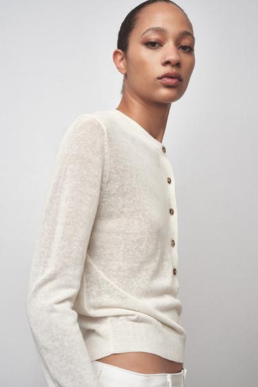 KNITTED HENLEY TOP - Ecru by Zara