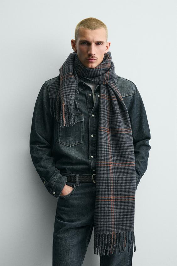 FRINGED PLAID SCARF