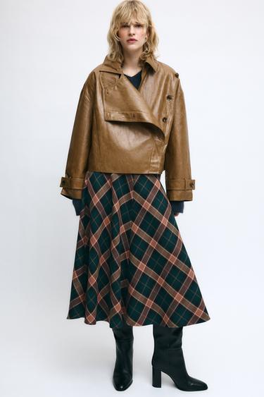 Zara CHECK CAPE SKIRT ZW COLLECTION LIMITED EDITION - Brown / Green