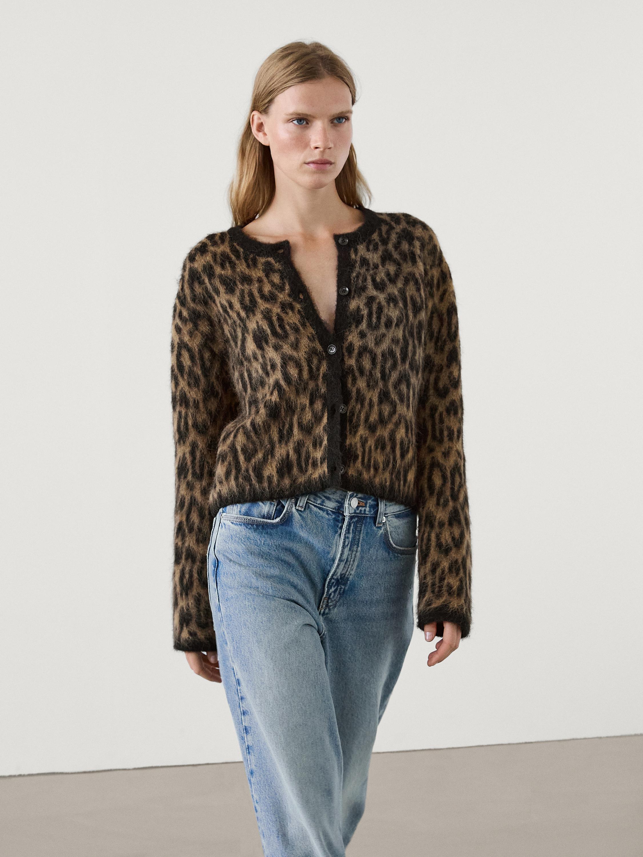 Animal print cardigan sweater hotsell