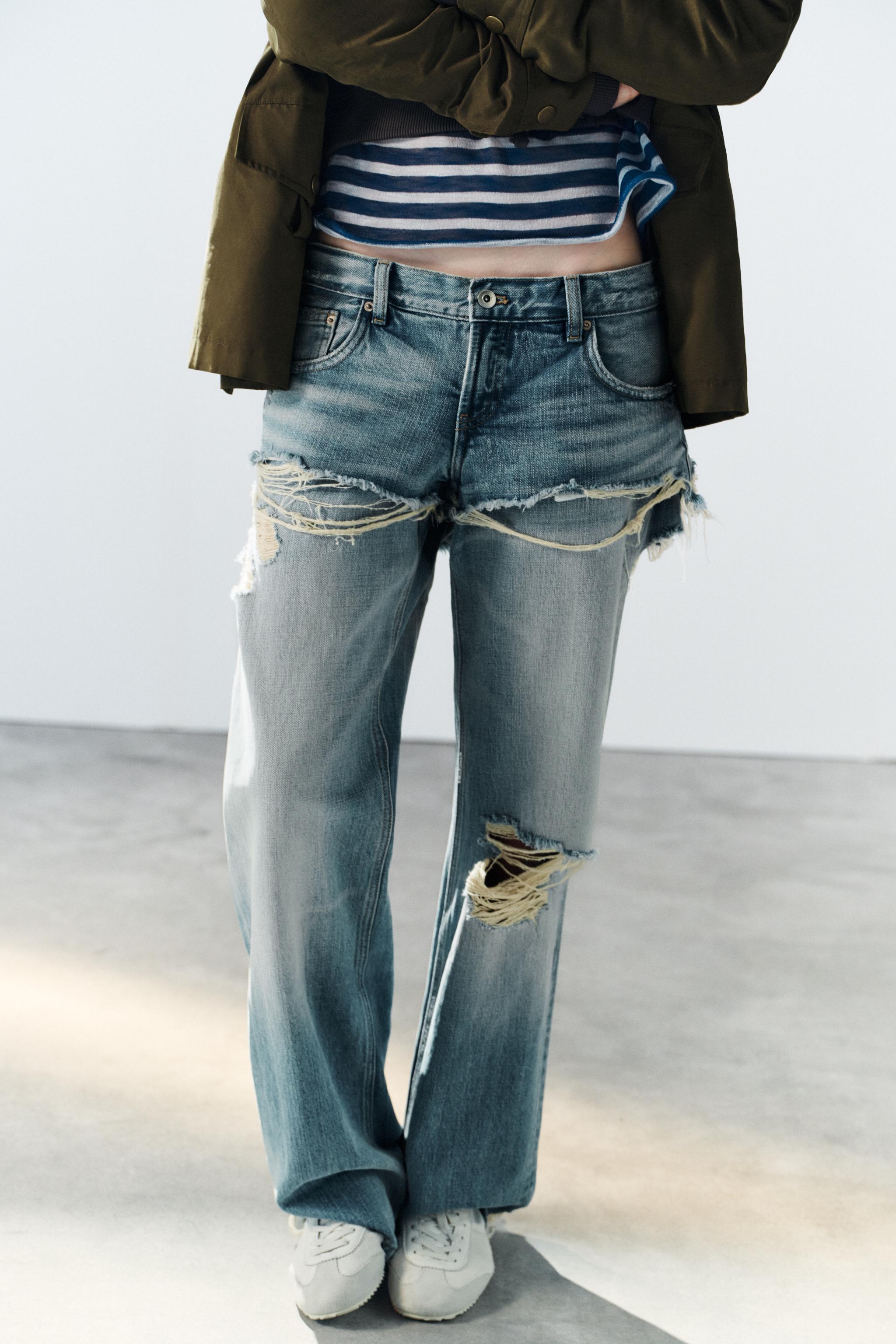 Zara Trf Düz Paça Çift Katman Efektli Düşük Bel Jean görsel 2